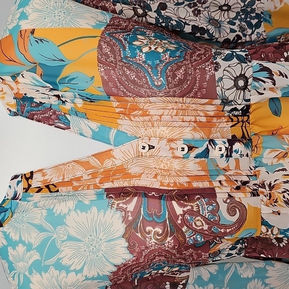 Cato Multicolor Floral Sheer Tunic Blouse - Picture 2 of 10